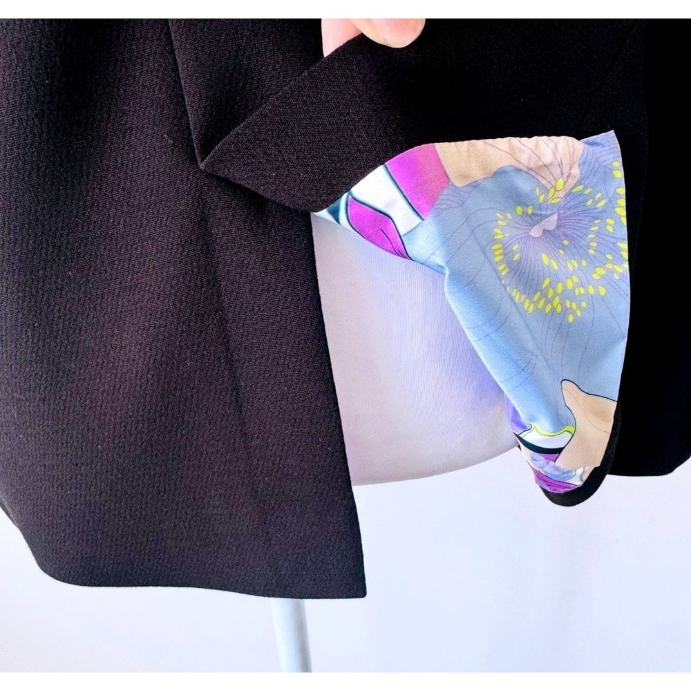 Robert Ellis Blazer Double Breasted Women S Black Gold Button Floral Lining - Picture 6 of 7